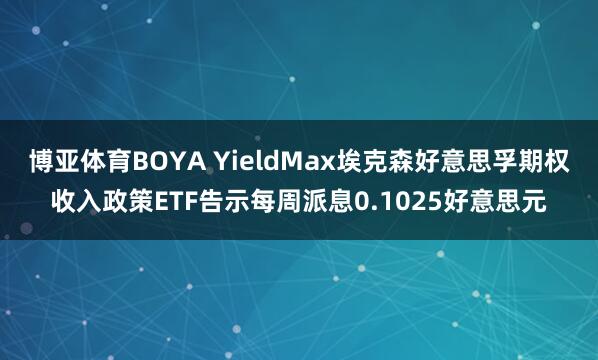 博亚体育BOYA YieldMax埃克森好意思孚期权收入政策ETF告示每周派息0.1025好意思元
