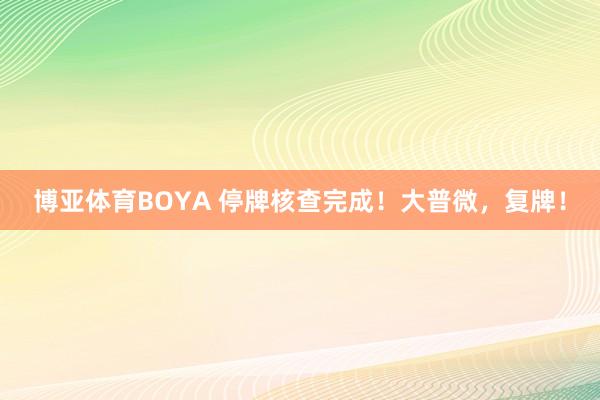 博亚体育BOYA 停牌核查完成！大普微，复牌！