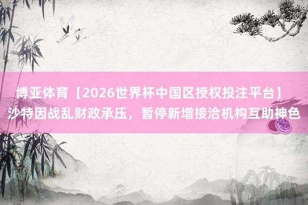 博亚体育【2026世界杯中国区授权投注平台】 沙特因战乱财政承压，暂停新增接洽机构互助神色
