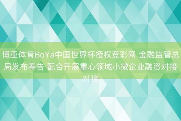 博亚体育BoYa中国世界杯授权竞彩网 金融监管总局发布奉告 配合开展重心领域小微企业融资对接