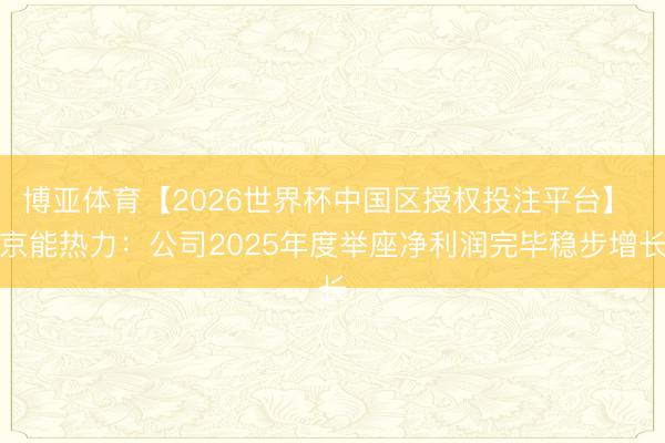 博亚体育【2026世界杯中国区授权投注平台】 京能热力:公司2025年度举座净利润完毕稳步增长
